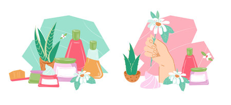 Manicure and hand skin care design elements set, flat vector illustration isolated on white background. Natural cosmetics for nails and hands skin.のイラスト素材