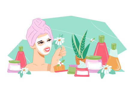 Beauty care, spa and face or body cosmetics, emblem or vector design, flat illustration isolated on white background.のイラスト素材
