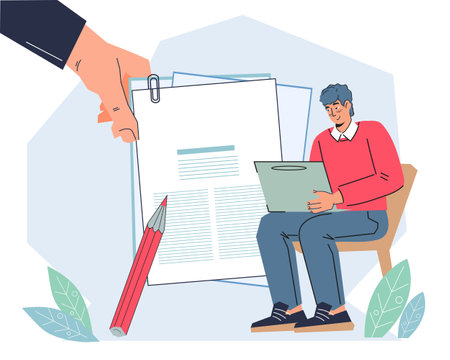 Contract work offer and benefits, employment and benefits package concept, flat vector illustration isolated on white background. Employee care and social security, loyalty and assurances.のイラスト素材