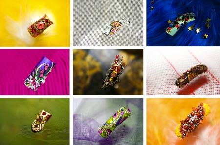 Variants of design of the artificial nails as designs with rhinestones,beads の写真素材