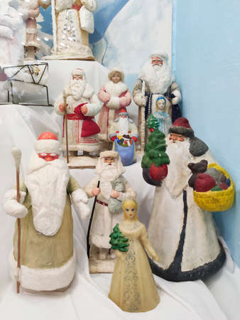 A collection of vintage Soviet Christmas toys from Santa Claus and snow maidens.の写真素材