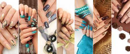 A variety of nail art options for women's nails.の写真素材