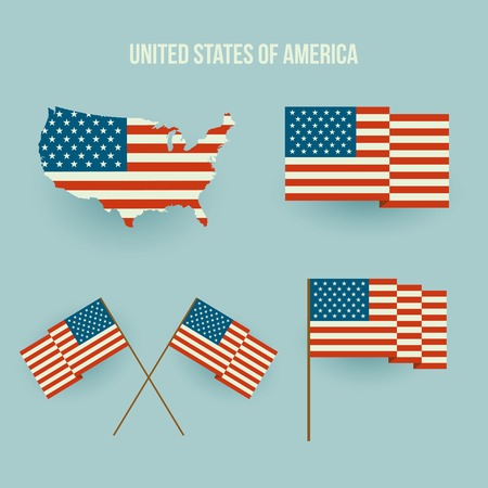 Set of American flag and map.のイラスト素材