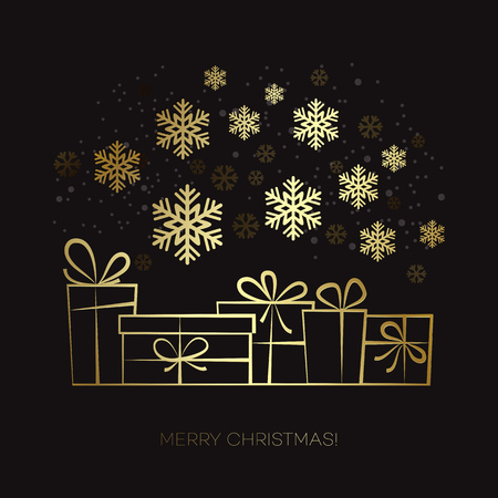 Vector illustration  gold Gift box. Christmas cardのイラスト素材