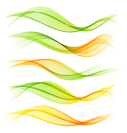 Set of blend abstract wave. wavy smoke lines. Green and orangeのイラスト素材
