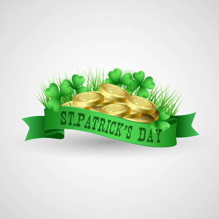 Saint Patrick Day Banner with clover and coinsのイラスト素材