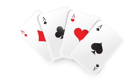 Aces playing cards four poker game. Vector Isolated realistic gambling card. Clubs and spaces,...