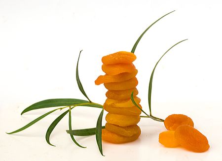 Dried appricots isolated on white backgroundの写真素材