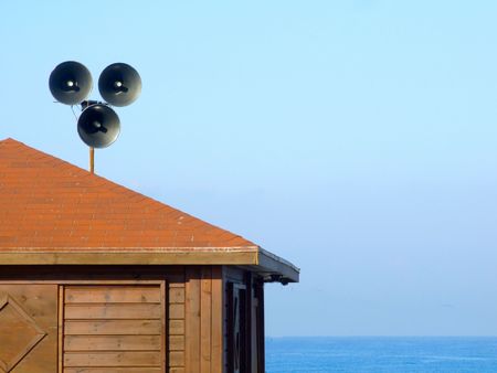 A life saver tower on a beachの写真素材