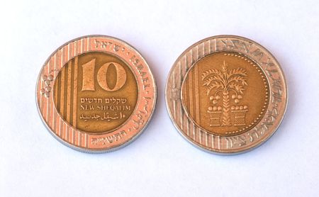 Head and tail of coin of ten sheqelimの写真素材