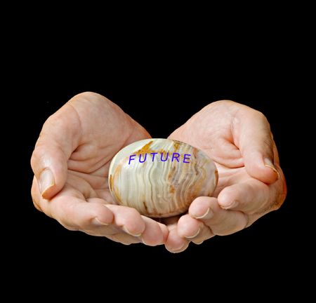 Gem egg with a success lable in hands