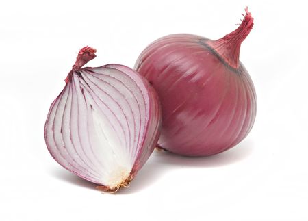 Onion and half isolated on white backgroundの写真素材