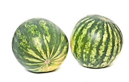 Two watermelons isolated on white backgroundの写真素材