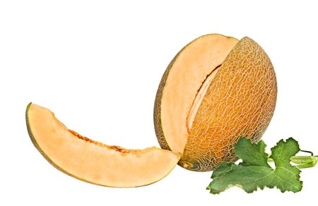 Melon and its segment isolated on white backgroundの写真素材