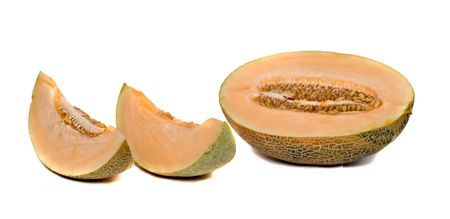 Melon section and segments  isolated on white backgroundの写真素材