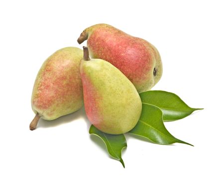 Three pears isolated on white backgroundの写真素材