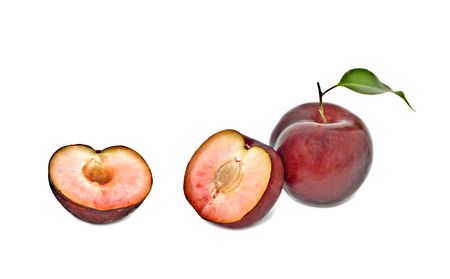 Plum and sections isolated on white backgroundの写真素材