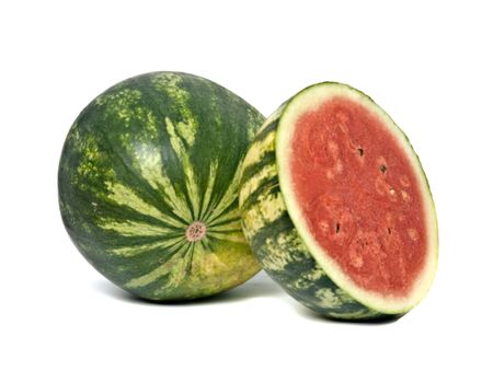 Watermelon and half isolated on white backgroundの写真素材