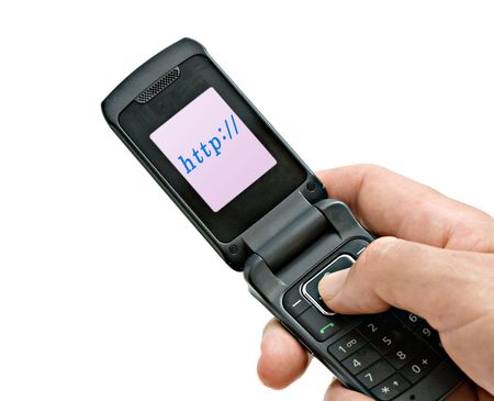 Mobile phone with  "http://" shown on its screenの写真素材