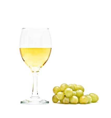 Goblet with wine and grapes isolated on white background の写真素材