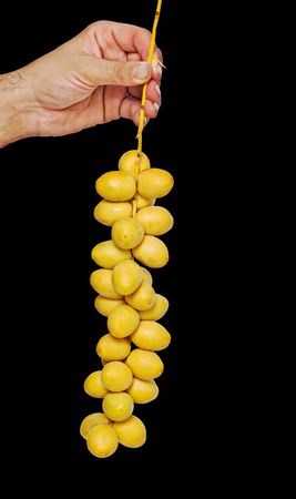 A bunch of fresh dates in hand