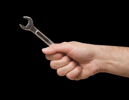 Open-ended wrench in handの写真素材