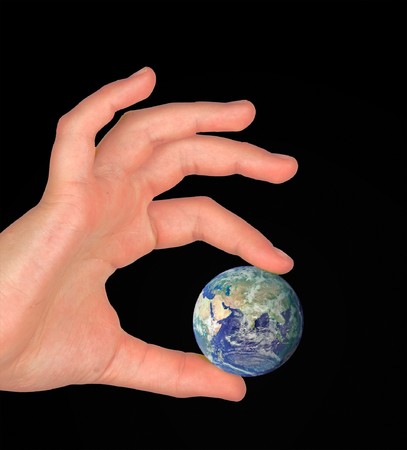 Hand with planet earthの写真素材