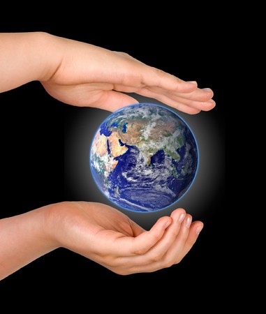 Hand with planet earthの写真素材