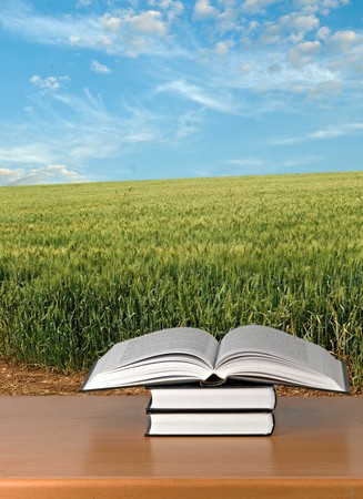 Books on deskの写真素材