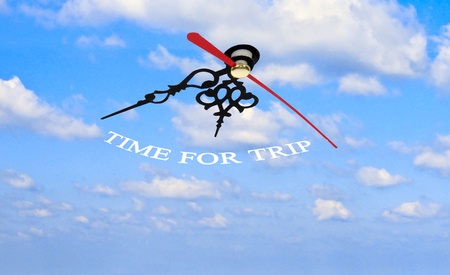 Clock in sky showing time for trip