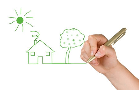 Girl drawing houseの写真素材