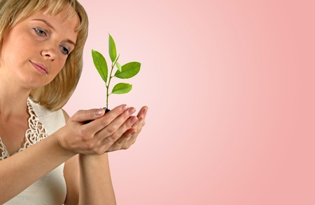 Woman planting citrus saplingの写真素材