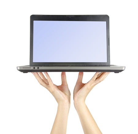 Notebook on handsの写真素材