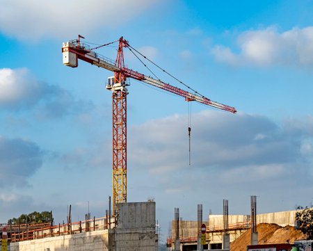 Construction of  building with craneの写真素材