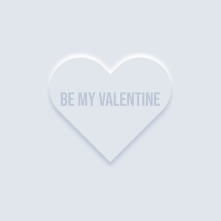 Be my Valentine lettering on white heart. Simple modern design. For mobile, web, social media, business. Neumorphism.のイラスト素材