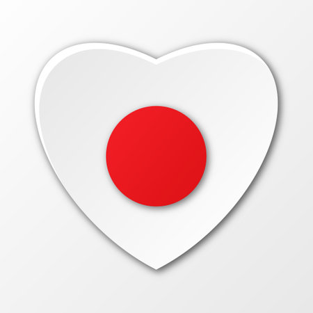 Flag of Japan in the shape of a heart. Paper cut style. illustration.の写真素材