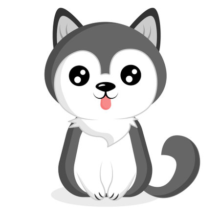 Cartoon husky breed dog is sitting. Vector illustration isolated on white background.のイラスト素材
