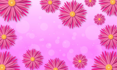 Spring background with beautiful paper cut flowers and empty place for your text. Bright colorful bokeh background. Vector illustration.のイラスト素材