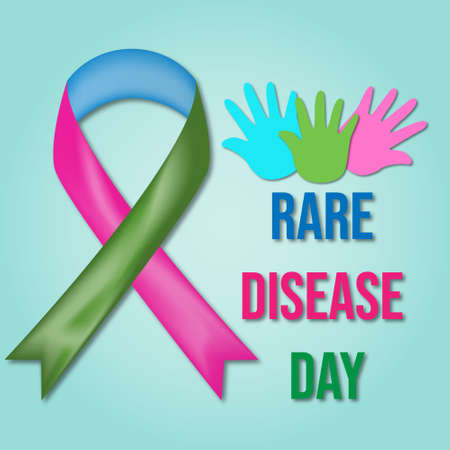 Rare disease day. Vector illustration with colorful hands and ribbon awareness.のイラスト素材