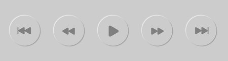 Online music player buttons for applications, web sites and public use. Neomorphism graphic interface isolated button set. Playlist control signs.のイラスト素材