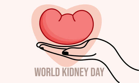 Vector llustration Of World Kidney Day. Human Hand Holds Kidney. Modern Trendy Design for Banner,...