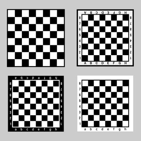 Set of four empty chess board. Flat style. Vector illustration isolated on gray background.のイラスト素材