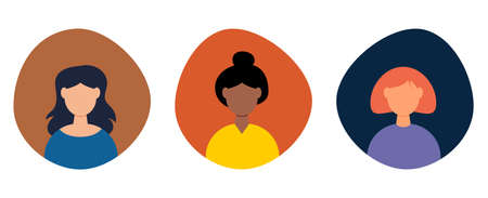 Three young strong women of different ethnicity. Modern feminist vector illustration. Concept for equality, international women's day, activism, feminism. Isolated on whiteのイラスト素材