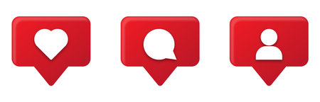 Set of social media notification icons. Comment, like and follower symbol for app and web site....