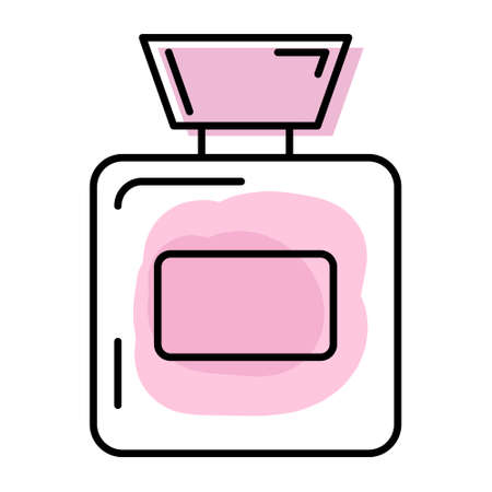 Perfume bottle in line style with abstract pink shapes. Cosmetic product. Vector illustrationのイラスト素材