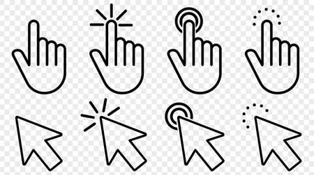 Set of pointer click icon. Hand cursor click. Arrow pointer. Computer mouse cursor. Vector symbol in line styleのイラスト素材