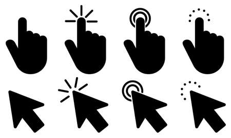 Set of pointer click icon. Hand cursor click. Computer mouse cursor. Vector black symbolのイラスト素材