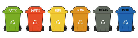 Set of trash can icon. Bin icon collection. Plastic containers for garbage of different types. Vector isolated on white backgroundのイラスト素材