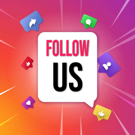 Follow us poster. Vector illustration with colorful background. Social media concept