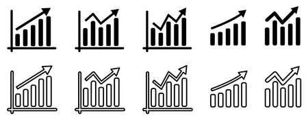 Collection of graph diagram up icon. Line art style. Design for web apps and mobile concept. Vector illustration isolated on white backgroundのイラスト素材